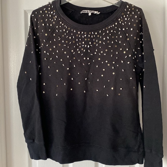 Pam & Gela Rhinestone Embellished Sweatshirt with thumb holes M Black - Picture 2 of 9